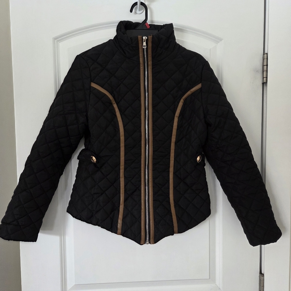 Black Quilted Women's Jacket with Tan Accents